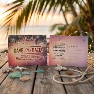 Wedding Save The Date Summer Beach Palm Tree Light Announcement Postcard