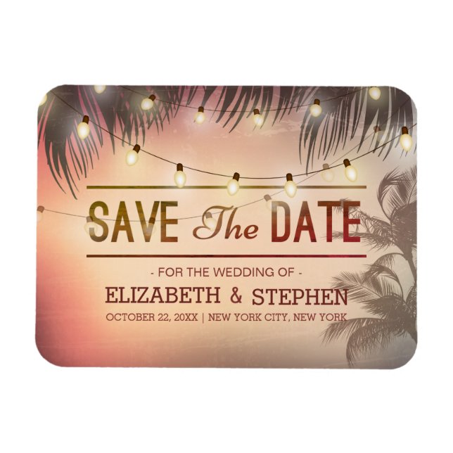 Wedding Save The Date Summer Beach Palm Tree Light Magnet (Horizontal)