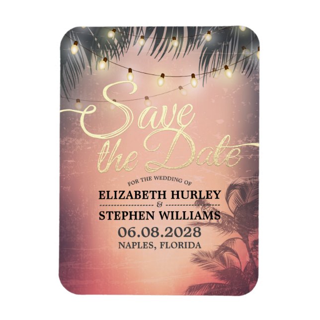 Wedding Save The Date Summer Beach Palm Tree Light Magnet (Vertical)