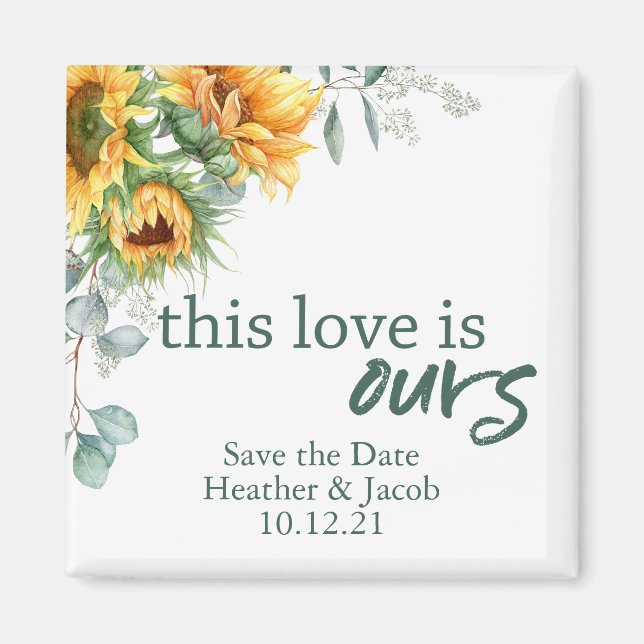 Wedding Save the Date Sunflower and Eucalyptus Magnet (Front)