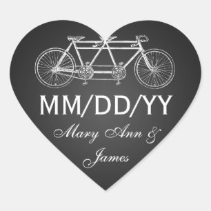 Wedding Save The Date Tandem Bike Black Heart Sticker
