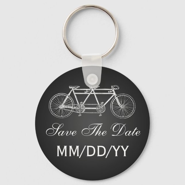 Wedding Save The Date Tandem Bike Black Key Ring (Front)