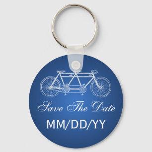 Wedding Save The Date Tandem Bike Blue Key Ring