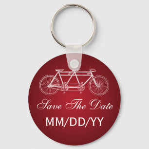 Wedding Save The Date Tandem Bike Red Key Ring