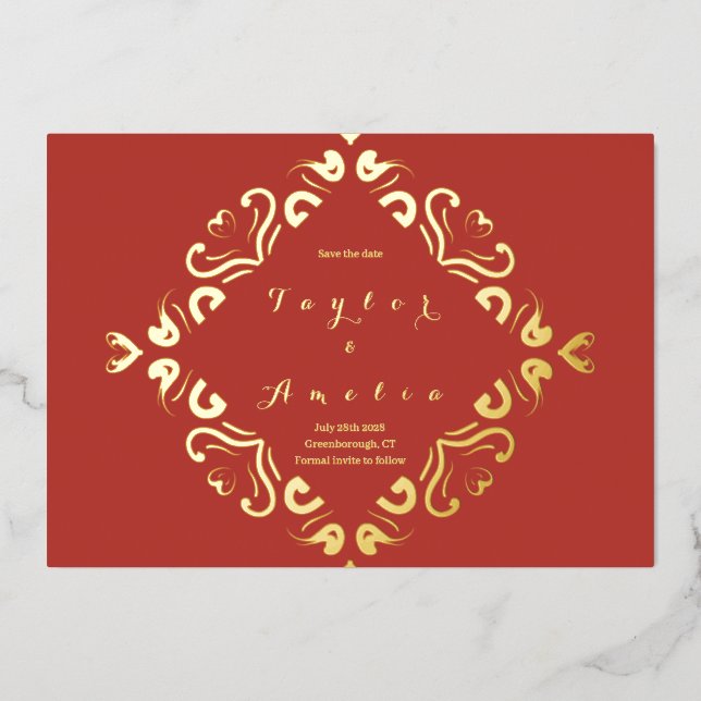 Wedding Save the Date Terracotta Real Gold (Front)