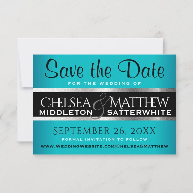 Wedding Save the Date Turquoise and Silver (Front)