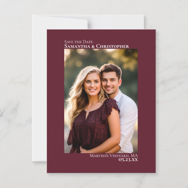 Wedding Save the Date Vertical Photo Burgundy Magnetic Invitation (Front)