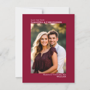 Wedding Save the Date Vertical Photo Cranberry Red Magnetic Invitation