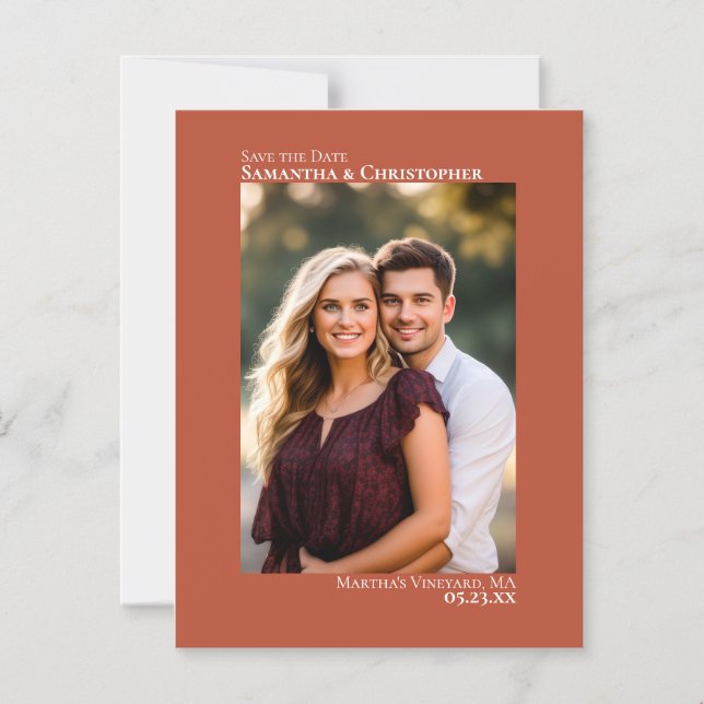 Wedding Save the Date Vertical Photo Terracotta Magnetic Invitation (Front)
