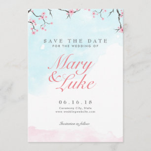Wedding Save the Date Watercolor Cherry Blossoms