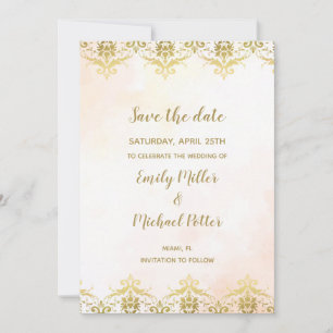 Wedding Save The Date Watercolor Peach Gold