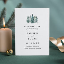 Wedding Save the Date Watercolor Rustic Pine Trees