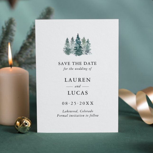 Wedding Save the Date Watercolor Rustic Pine Trees (Creator Uploaded)