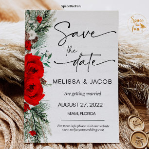 Wedding Save The Date Winter Red Rose Vintage  Invitation