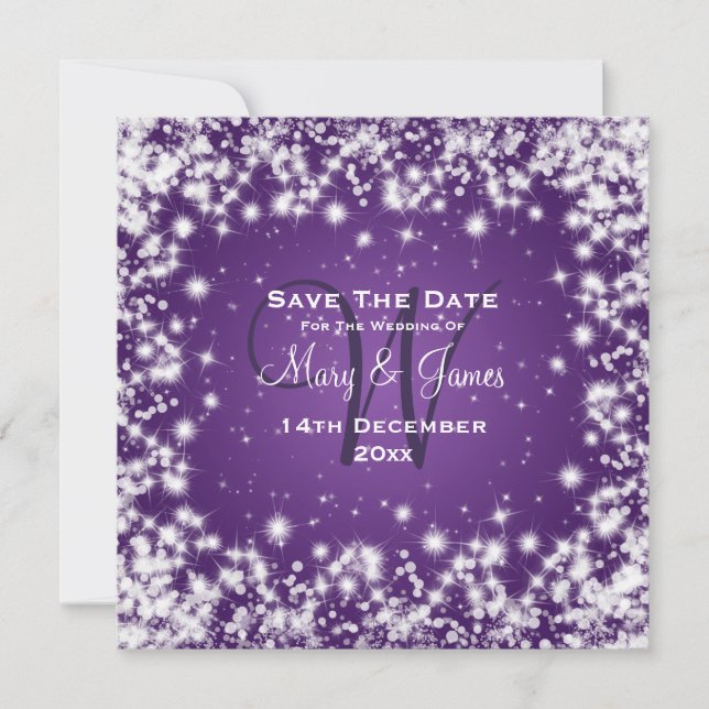 Wedding Save The Date Winter Sparkle Purple (Front)
