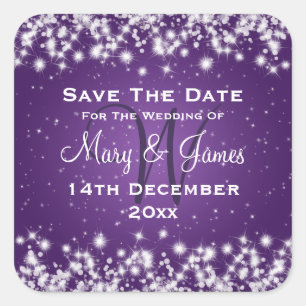 Wedding Save The Date Winter Sparkle Purple Square Sticker