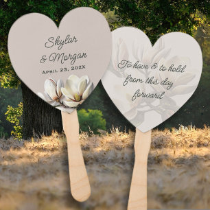 Wedding Saying Magnolia Flowers Guest Hand Fan