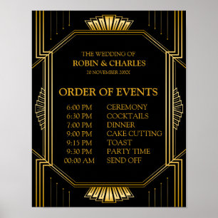 Wedding Schedule of Events Sign   Gatsby Art Deco