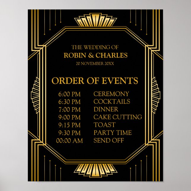 Wedding Schedule of Events Sign | Gatsby Art Deco (Front)