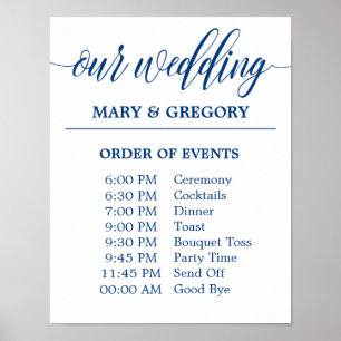 Wedding Schedule Sign in Navy Blue Calligraphy