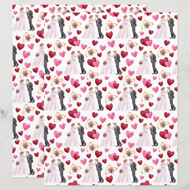 Wedding Scrapbook Paper in White (Front/Back)