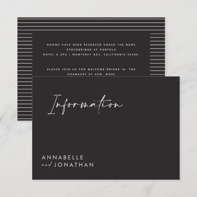 Wedding script modern black and white information  invitation (Front/Back)