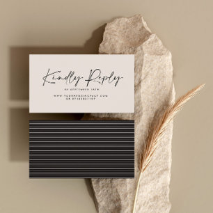 Wedding script modern black white elegant reply business card