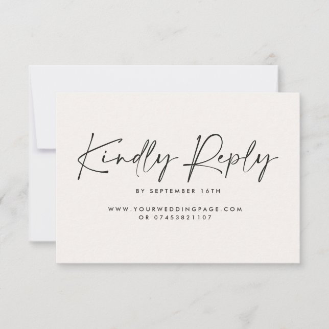 Wedding script modern black white elegant reply invitation (Front)