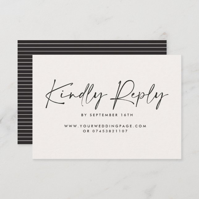 Wedding script modern black white elegant reply invitation (Front/Back)
