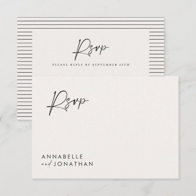 Wedding script modern black white script elegant invitation (Front/Back)