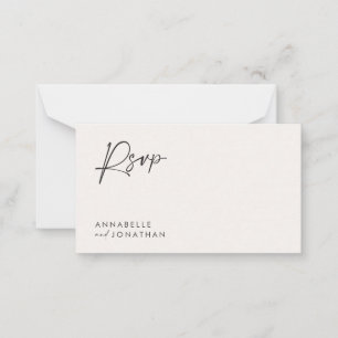Wedding script modern black white script reply card