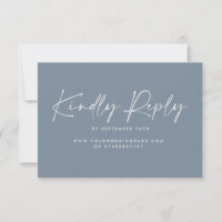 Wedding script modern dusty blue elegant reply