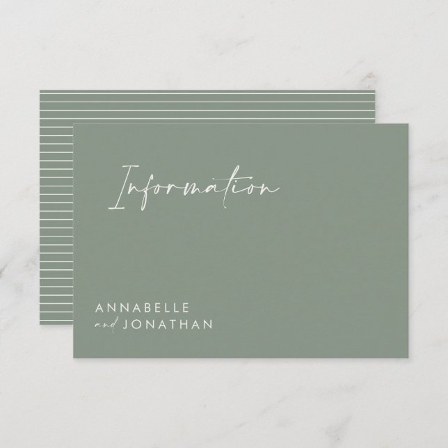 Wedding script modern green information invitation (Front/Back)