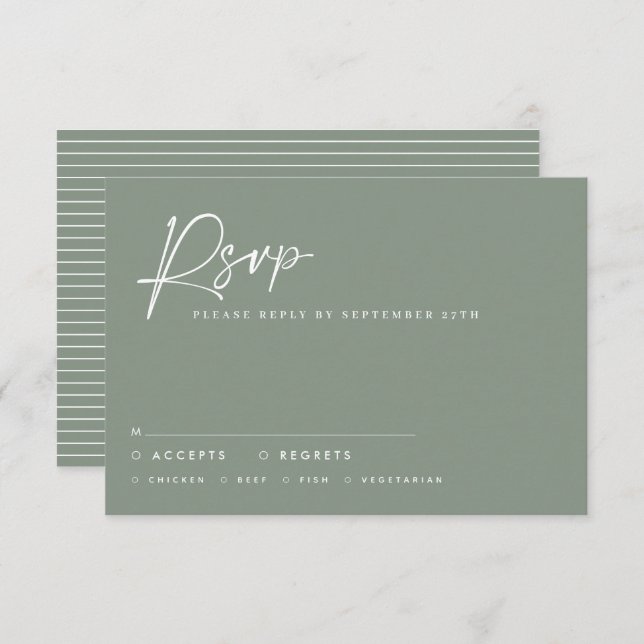 Wedding script modern sage green script rsvp reply invitation (Front/Back)