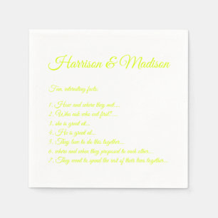 Wedding Script names Couple Fun Facts chartreuse Napkin