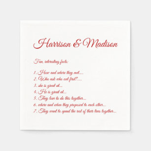Wedding Script names Couple Fun Facts cherry red Napkin