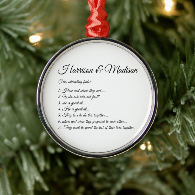 Wedding Script names Couple Fun Facts Christmas Metal Tree Decoration (Tree)