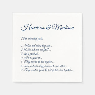 Wedding Script names Couple Fun Facts dark navy Napkin