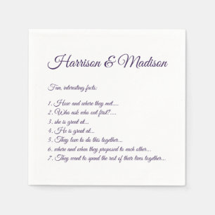 Wedding Script names Couple Fun Facts violet paper Napkin