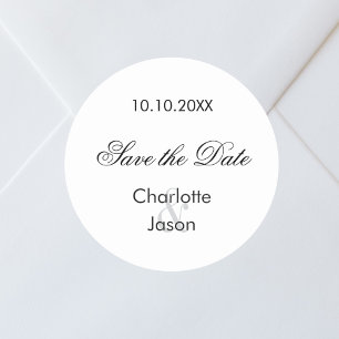 Wedding script Save the Date Classic Round Sticker