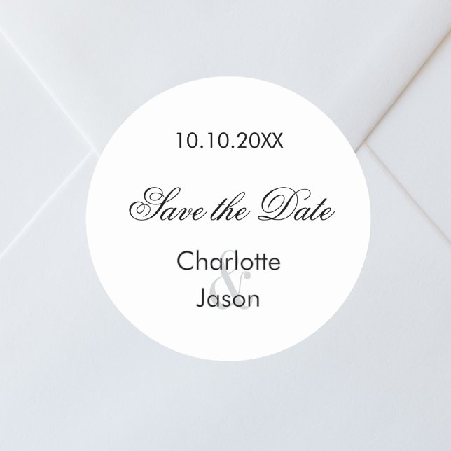Wedding script Save the Date Classic Round Sticker (Creator Uploaded)