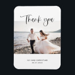 Wedding Script Thank You Photo Magnet<br><div class="desc">Wedding photo thank you magnet. Sweet and simple black script. Centred photo with names and date. Designed by Kimberly Brett.</div>