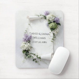 Wedding Scroll with Lilacs and Hydrangea Bouquet Mouse Mat