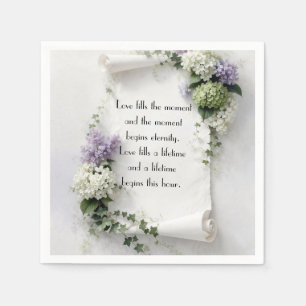 Wedding Scroll with Lilacs and Hydrangeas  Napkin