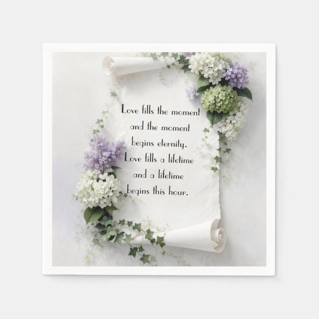Wedding Scroll with Lilacs and Hydrangeas  Napkin (Front)
