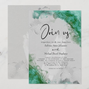WEDDING   Sea Glass Green Abstract Alcohol Ink  Invitation