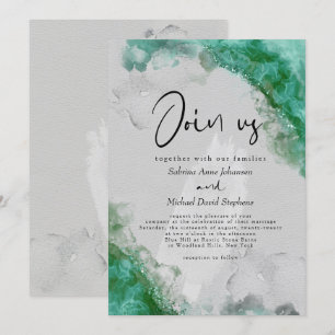 WEDDING   Sea Glass Green Abstract Alcohol Ink  Invitation
