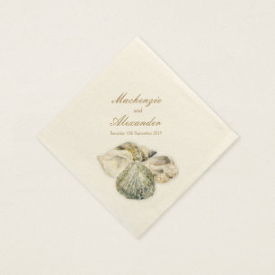 Wedding sea shells art cream paper napkin