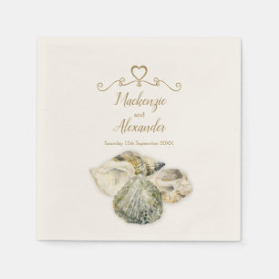 Wedding sea shells art cream paper napkin