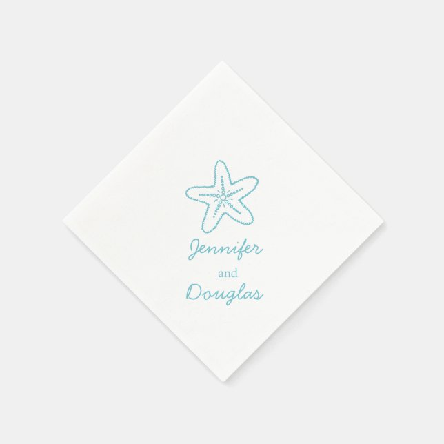 Wedding sea star aqua blue white paper napkin (Corner)